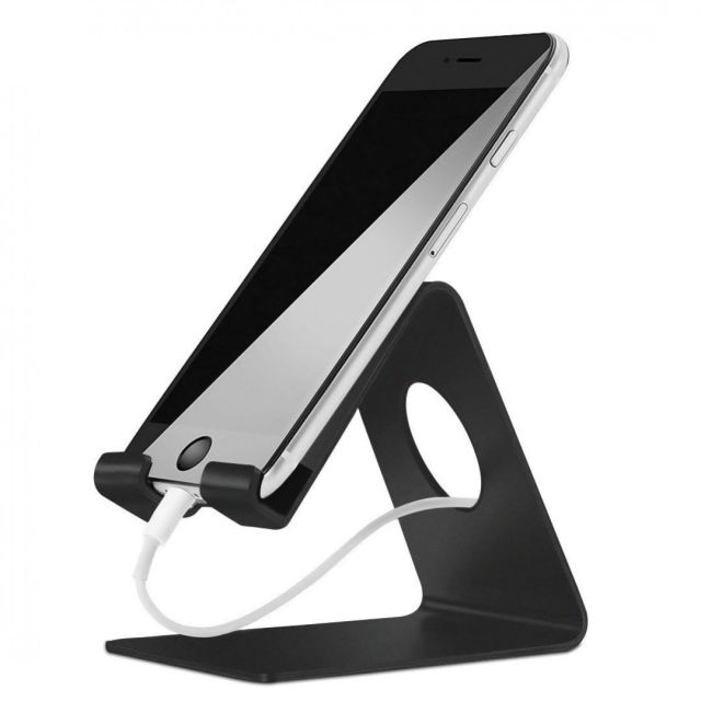 ELV Desktop Cell Phone Stand Tablet Stand, Aluminum Stand Holder for Mobile Phone (All Size) and Tablet (Up to 10.1 inch) - Black