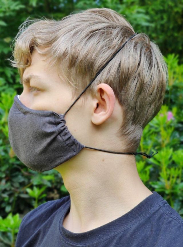 Black/Navy Subtly Patterned Overhead Three Layer Medium/Large Face Mask